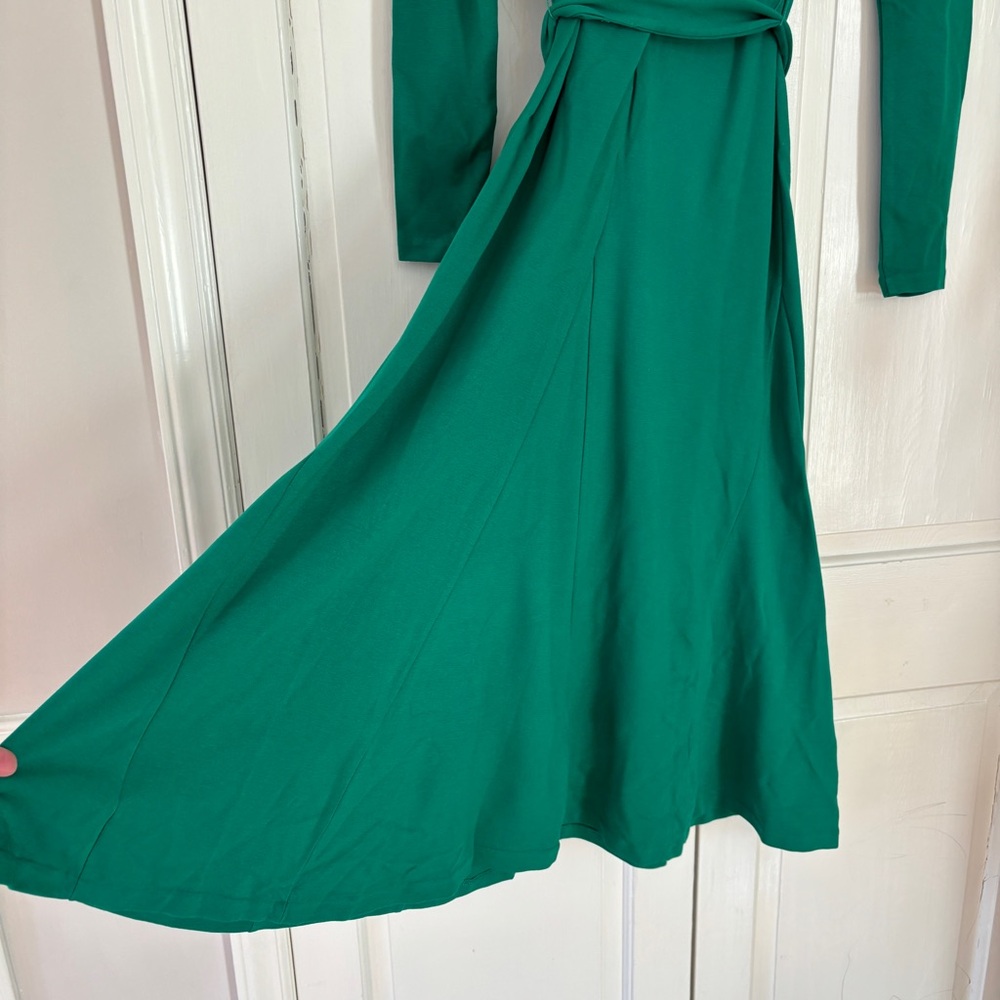 Boden Emilie Solid Green Jersey Knit Long Sleeve Midi Dress Tie Waist Size 6 NWT - Picture 10 of 11